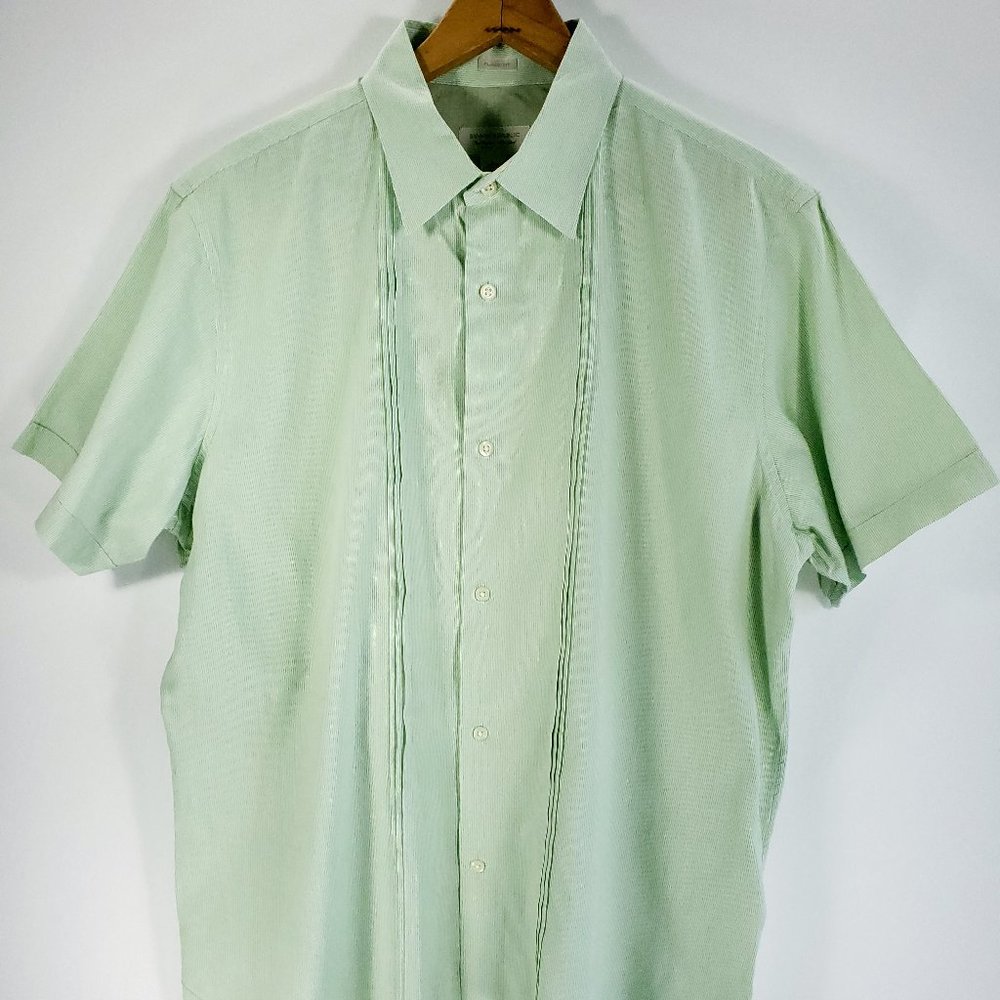 Banana Republic Shirt Men's Large Classic Fit Green White Stripes Button Front
